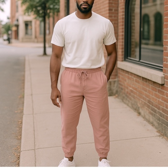 Zara Man | Linen Cotton Blend Jogger Pants, Med, Pink, Beach, Summer, Vacation - Picture 1 of 6